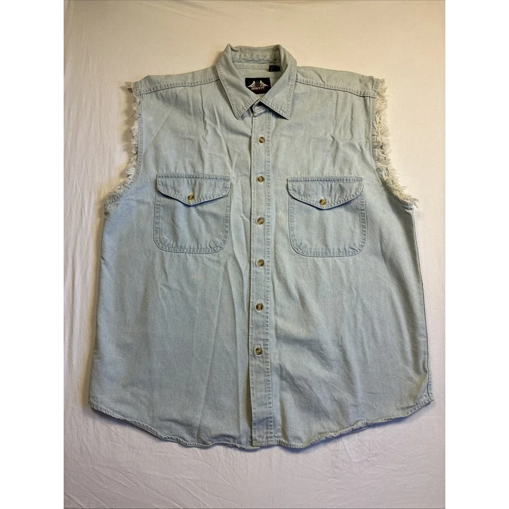 Vintage Biker Hollister American Flag Eagle Motorcycle Cutoff Denim Vest 4XL